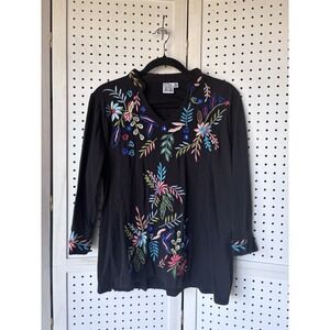 Parsley & Sage Women's XL 3/4 SLV Embroidered Floral Shirt Blouse Tee Shirt